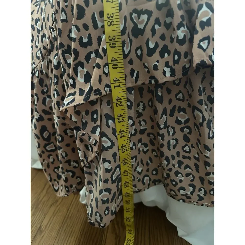 Umgee Animal Print Tie Front Hi Low Midi Dress Womens Size Small Brown NWT